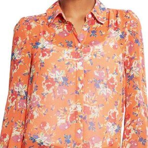 Modcloth Floral Sheer Chiffon Blouse Size Large